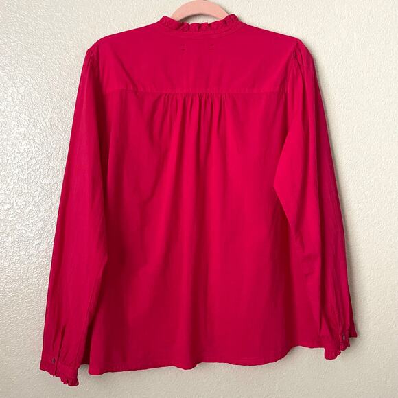 Xirena Top Womens Medium Red Rosette Emery Button Up Long Sleeve Poplin Cotton - Picture 9 of 13